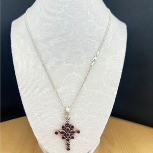 Elegant Silver and Red Cross Pendant Necklace